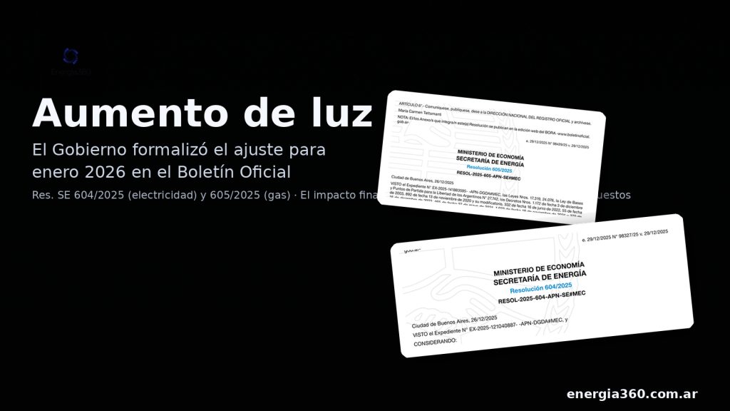 Aumento de luz y gas: el Gobierno formalizó el ajuste para enero 2026 en el Boletín Oficial